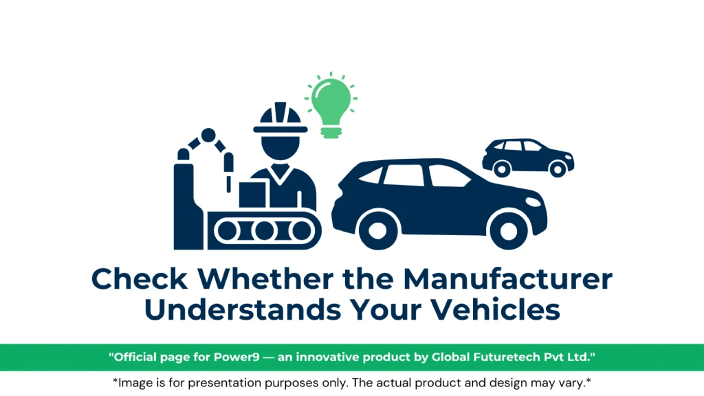 Graphic titled "Check Whether the Manufacturer Understands Your Vehicles" featuring line-art of a technician on a manufacturing assembly line, a green lightbulb icon, and electric vehicle silhouettes. 