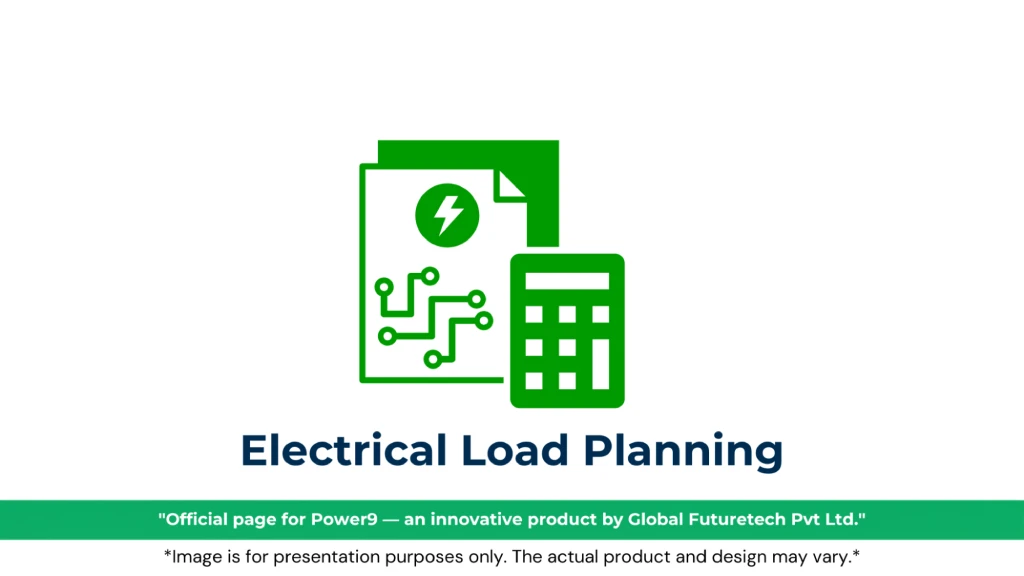 Graphic titled "Electrical Load Planning" featuring green icons of a circuit document with a power symbol and a calculator. 