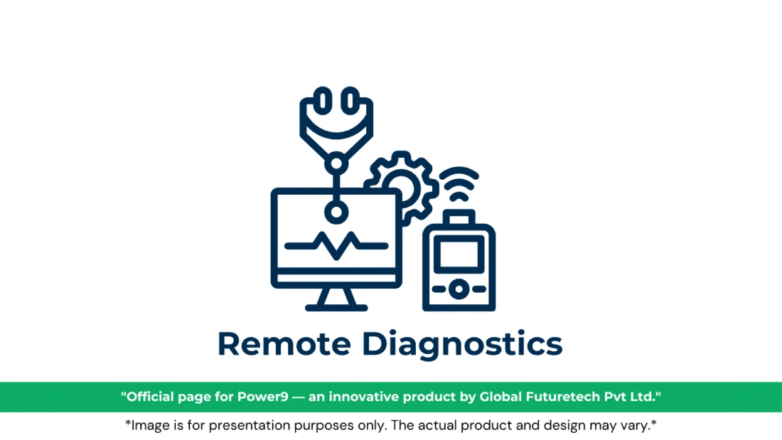 Vector graphic titled "Remote Diagnostics" featuring icons of a computer monitor displaying a pulse line, a stethoscope, a gear, and a handheld diagnostic device emitting wireless signals. 